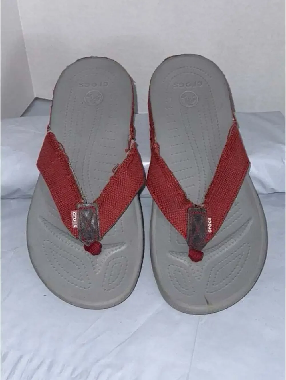 Crocs Distressed Red Flip Flops Men 10 Women 12